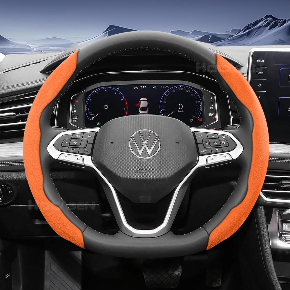 Suitable for Volkswagen Sports Suede Steering Wheel Cover with Split Snap-On Design for Tiguan Golf T-Roc Polo Passat Jetta Id.3 Id.4 
