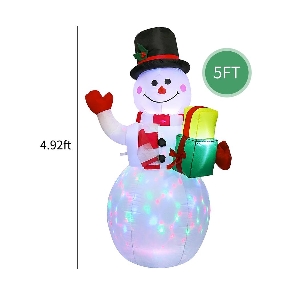5FT jule gummibåt Snømannformet LED roterende fargede lys Blow Up Xmas oppblåsbare rekvisitter