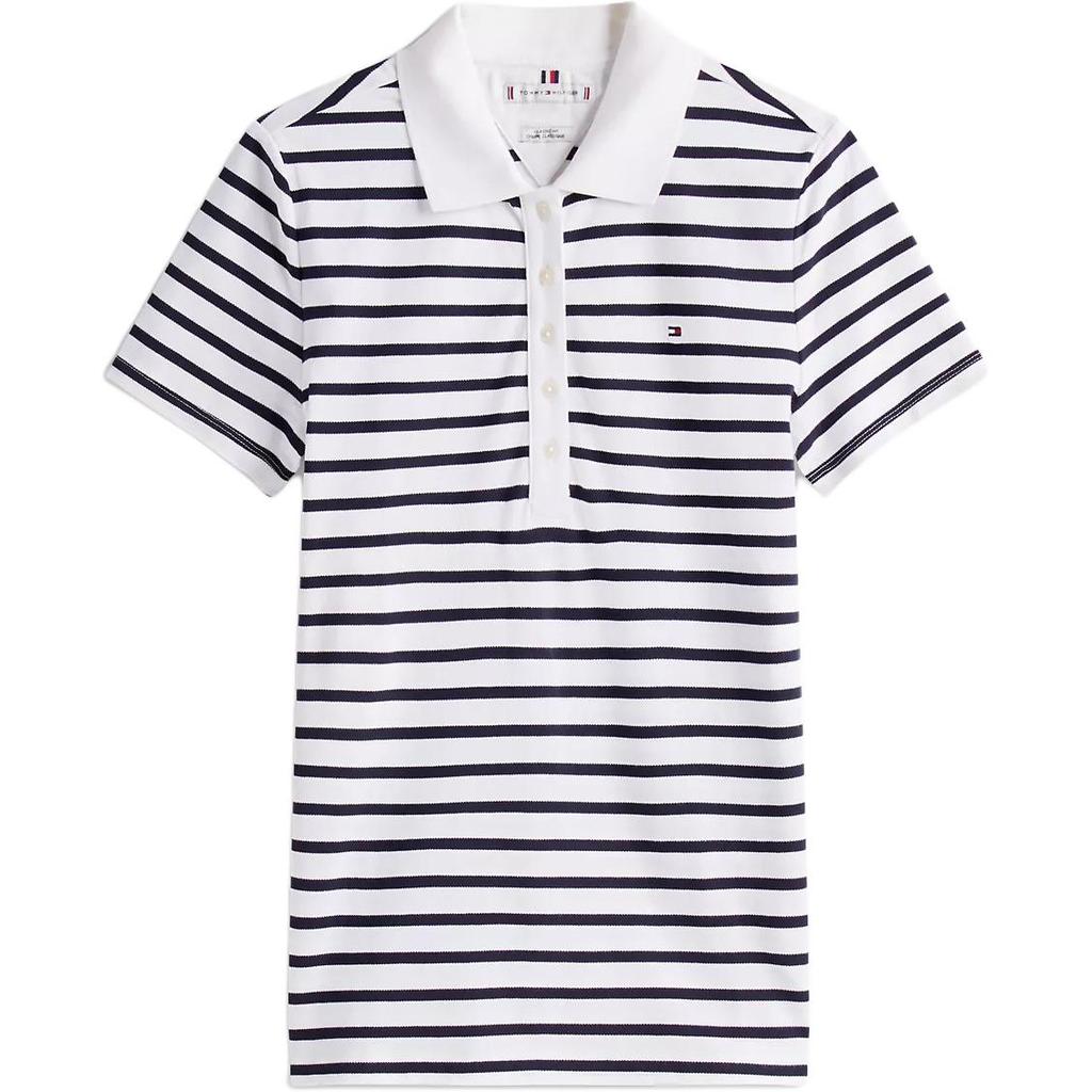 Tommy Hilfiger Classic Simple Comfortable Commuting Casual Slim Fit Striped Polo Shirt Women tops 76J5200-YCF