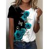 Retro Rose Print Round Neck Short Sleeved T-shirt for Women Breathable Polyester Stretch Comfortable for Everyday