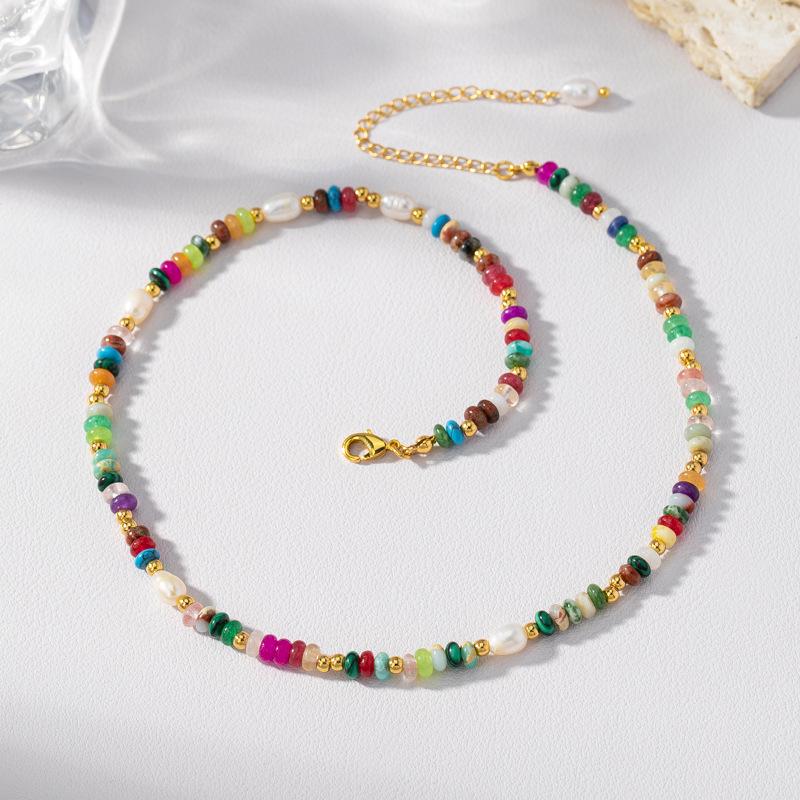 

Винтажный браслет из камней с цветными блоками 2025 и многослойное ожерелье из пресноводного жемчуга - Женская цепочка для ключицы