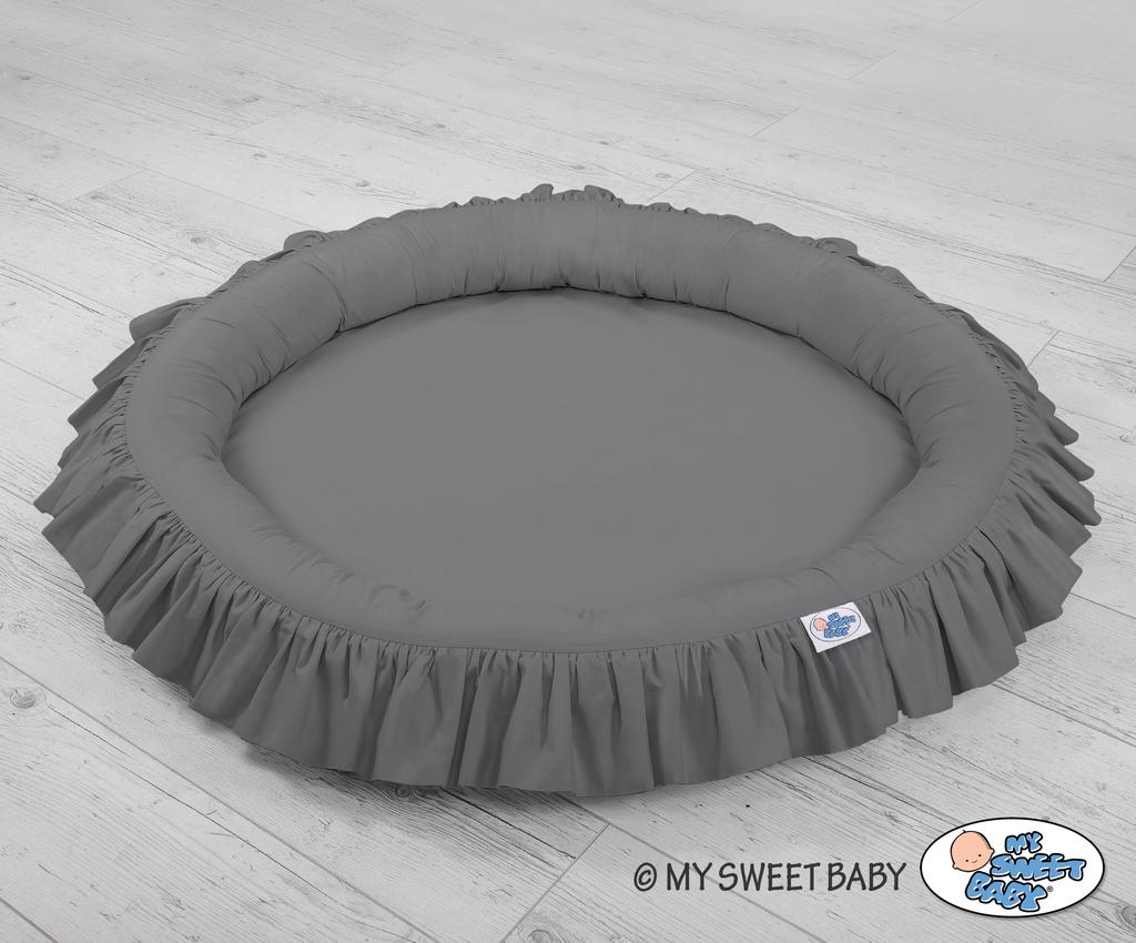 Set: hanging cotton canopy for a children's room and a nest with a ruffle - anthracite