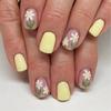24 Pcs Short Square False Nail Flowers Press On Nail Yellow Acrylic Nail Glossy Full Cover Stick On Nail for Woman