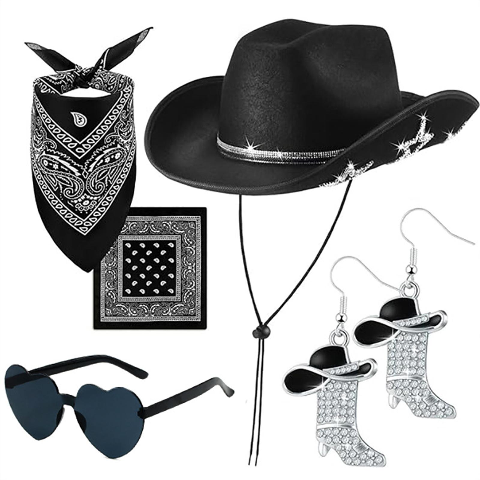 Women s Western Costume Set with Hat, Heart Sunglasses, Boots & Earrings for Themed Party One Size