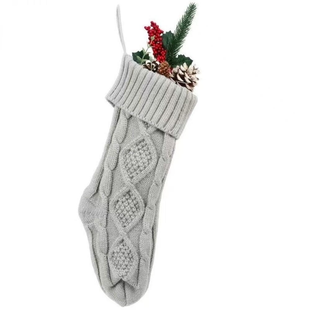 Large Size Christmas Stockings Cable Knitted Texture Hanging Loop Design Holiday Stocking Decor 18 Inches Length
