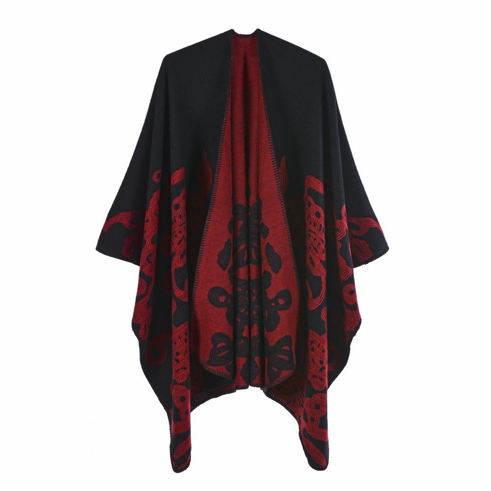 Women's Fashion Jacquard Imitation Cashmere Shawl - Thickened, Warm, Large Cape Scarf