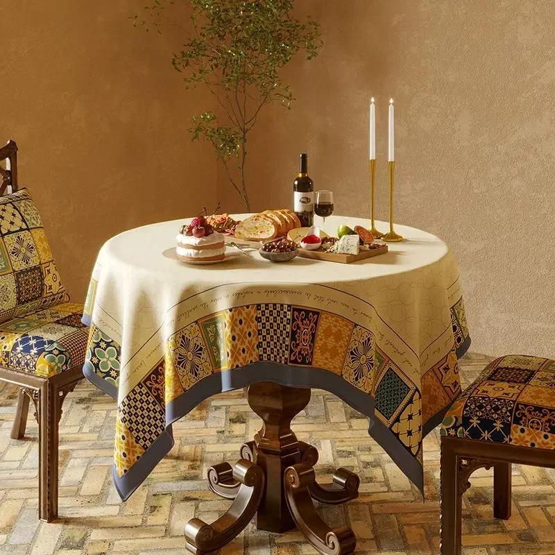 Nappe Chenille Imperméable Résistante à la Chaleur Motif Carreaux Imprimés Tissu Anti-Poussière Housse de Table Carrée Rectangulaire Circulaire 90x90cm