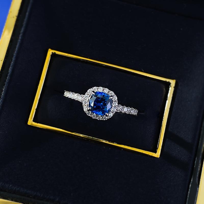 Xiancan Jewelry Royal Blue 6x6mm Square S925 Silver Engagement Ring for Women