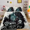 3D Beauty Skull Head Bedding Set Beauty Skull Head Motorcycle Pattern Quilt Cover Pillow Case 2/3 Pieces Microfiber Fabric Full Size Home Decoration