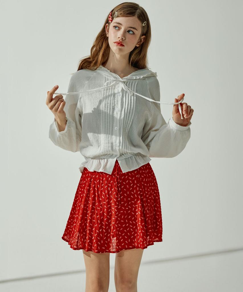 VIKINI VENDER Fraise Ribbon Shirring Mini Dress
