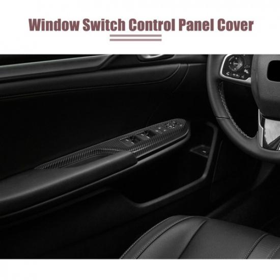 Power Window Switch Cover Sticker for Honda Carbon Fiber Pattern Black 4pcs