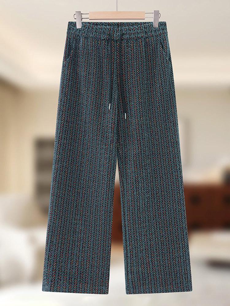 

Stylish Women s Winter Thickened Colorful Striped Wide Leg High-Waist Pants XL (For 80-95 lbs)