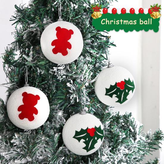 Christmas Ball Ornaments White Foam Balls with Leaf/Bear Pattern Xmas Tree Hanging Ornaments for Holiday Home Tree Decor