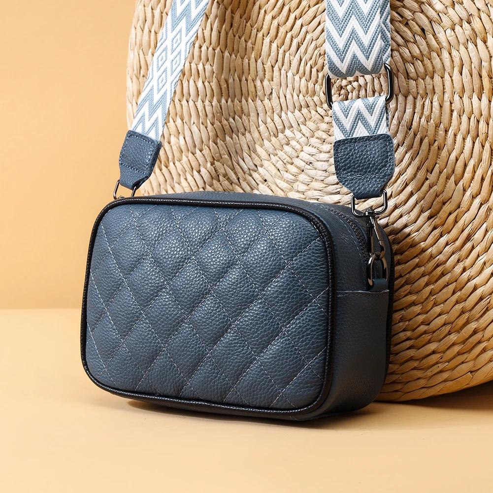 

Women Crossbody Bag Genuine Leather Vintage Shoulder Bag Casual Female Satchel синій