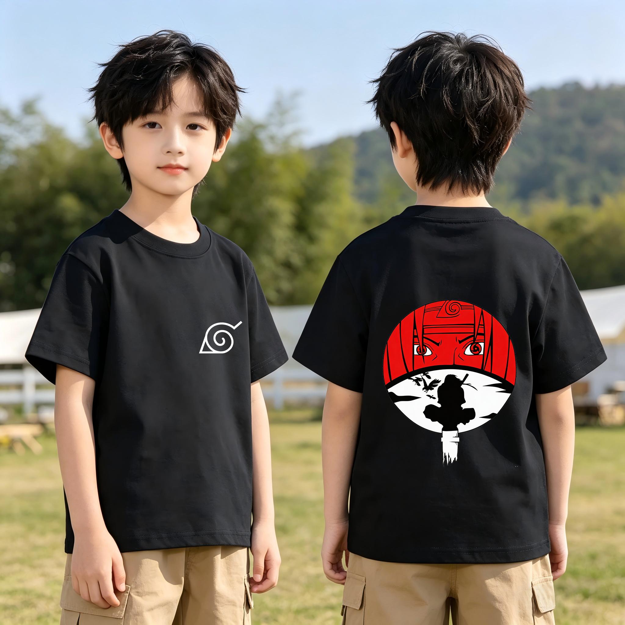 New Summer ShortSleeve Naruto Anime Kakashi and Uzumaki Naruto Childrens Printed Cotton TShirt Suitable for Gifting 100