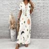 Women Plus Size V Neck Short Sleeve Geometric Printed Straight Long Dress