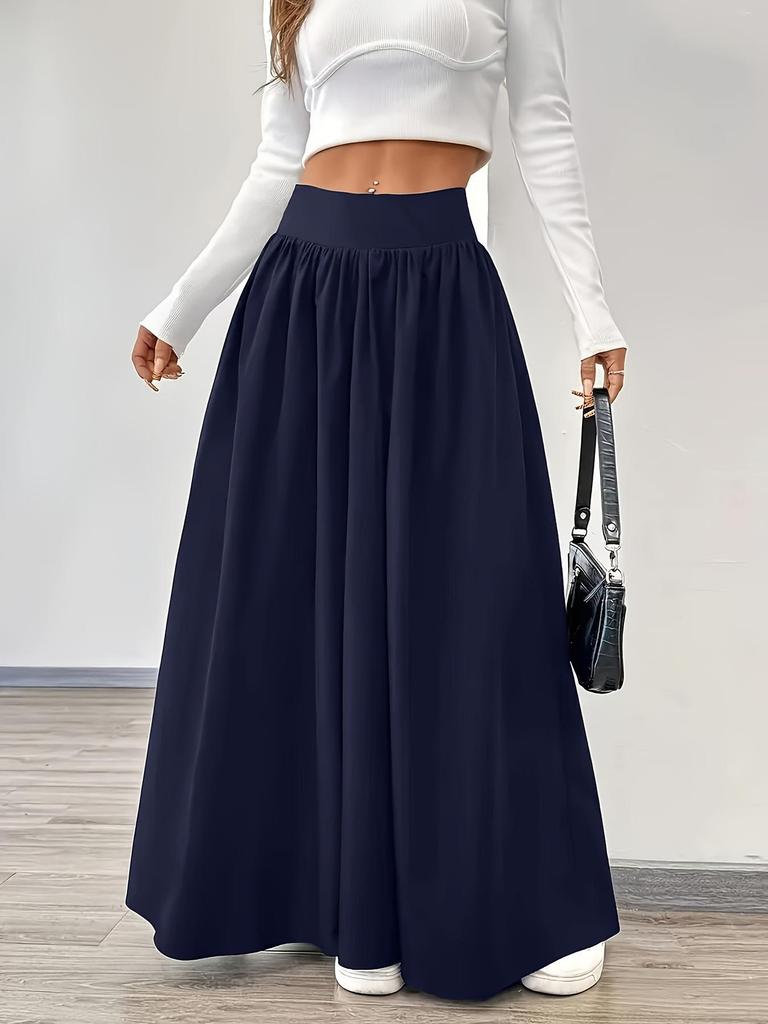 2026 Solid Color High Waist Pleated Skirt: Autumn Drape, Tummy Control, Mid-Length, Casual