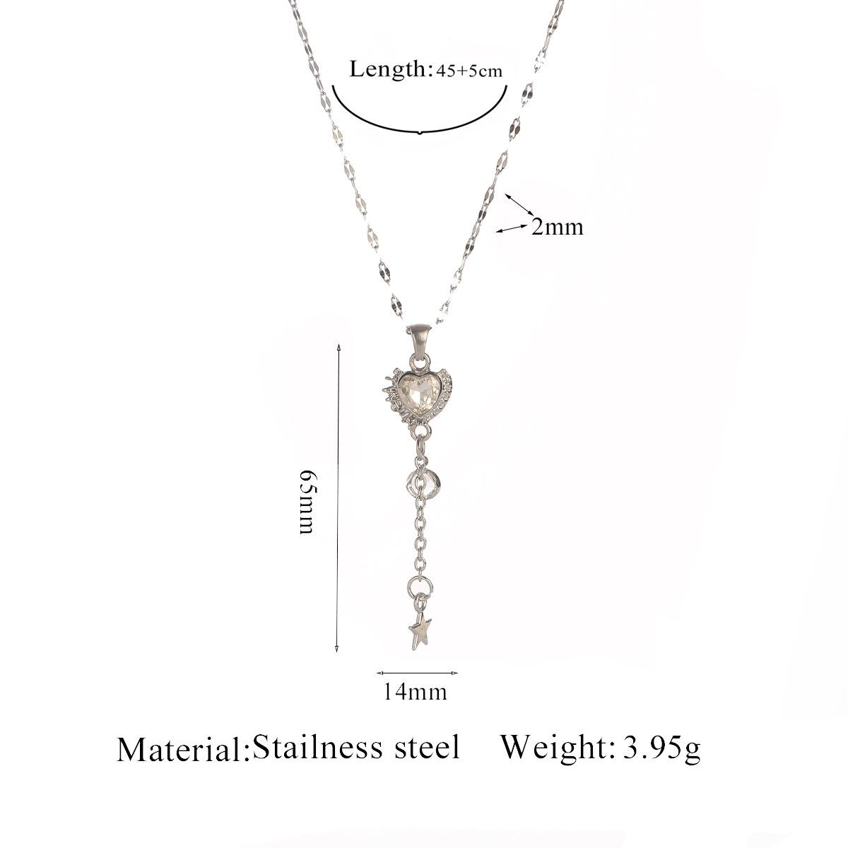 Heart Gem Lip Chain Crystal Pendant Necklace