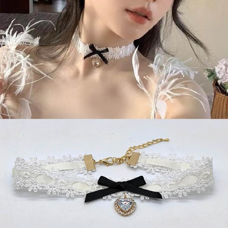 Fashionable Bowknot Necklace Bow Heart Pendant Neckchain Stylish Women Choker