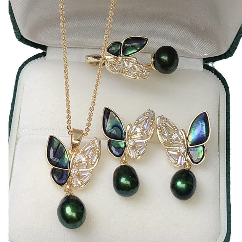 Live Dropshipping Freshwater Pearl Jewelry Set: Stylish Necklace, Ring & Earrings for Women