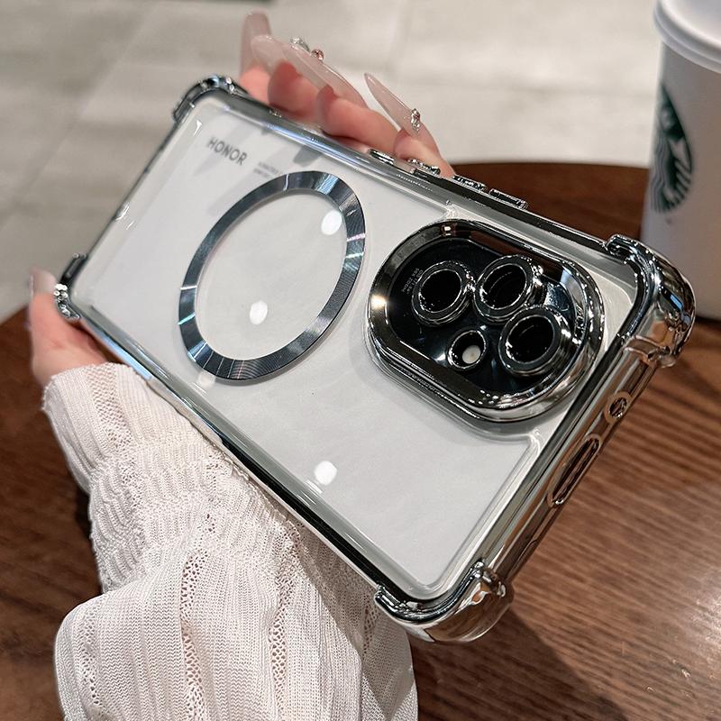 

Honor 400Pro Гальваническое покрытие Прозрачный Мягкий ТПУ Магнитная Беспроводная Зарядка Чехол Для Honor 400 Smart 300 Ultra 200 Pro Пленка для Объектива Телефон Ударопрочный Чехол Honor 400 Pro (Global) серебряный