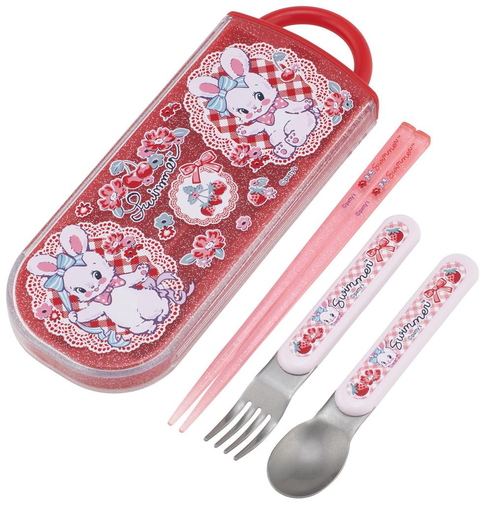 Skater Lunch Box Trio and Made in TACC2AG69754 Children's Set, Chopsticks, Spoon, Fork, Kids' Cutlery, Antibacterial, Easy-Open Slide-Open, Japan,