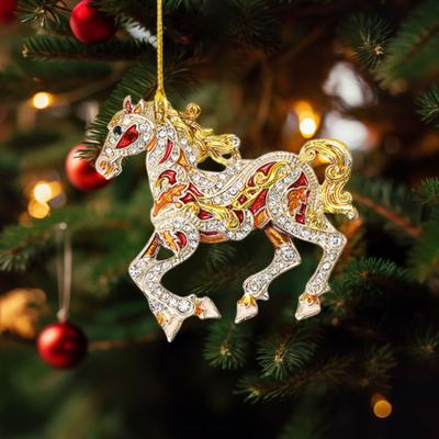 Ornamento de Cavalo com Strass Elegante Decoração de Árvore de Natal com Chaveiro Acrílico 2D Decoração Pendente Presente Equestre para Amantes de Cavalos