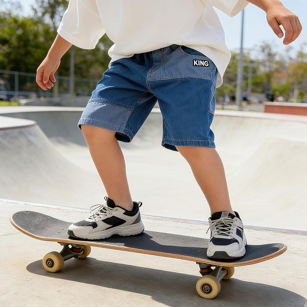 Boys' denim shorts, mid size children's summer thin and loose five quarter pants