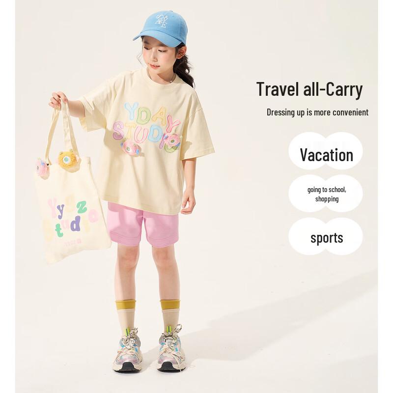 Girl's 100% Cotton Short Sleeve Jelly Letter Print T-Shirt