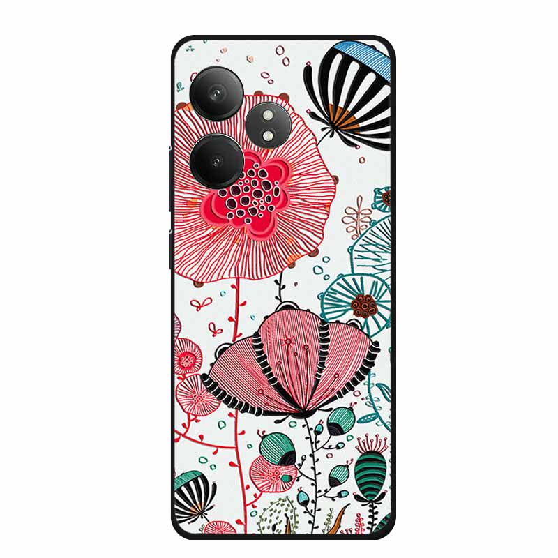 3D Emboss Case For Realme Narzo N61 Note 60 50 Realme GT 6 6T Neo6 SE C61 C63 Phone Case Flowers Black Silicone Soft Back Cover