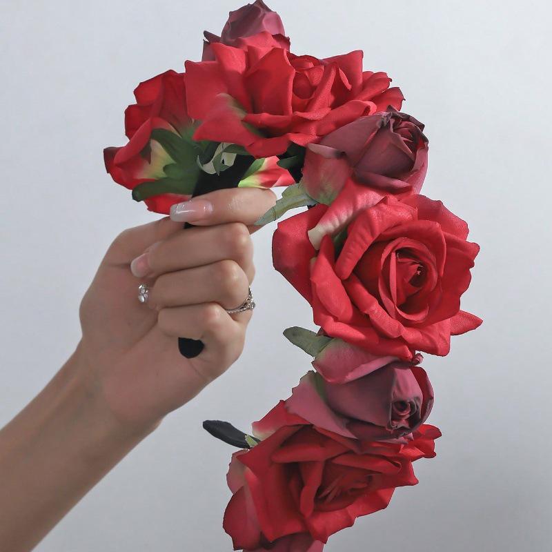 Romantic Bohemian Faux Rose Headband for Halloween Parties and Banquets
