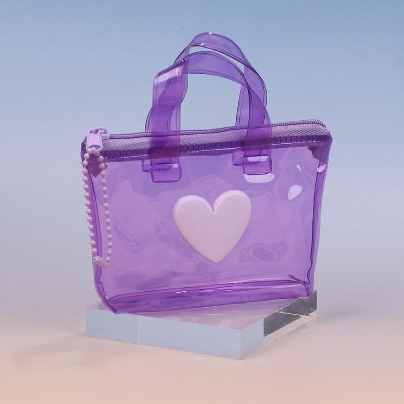 Solid Color Heart-Shaped Storage Bag Mini Waterproof Coin Purse Handheld Keychain Earphone Bag Water Splashing Festival