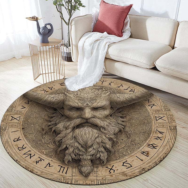 Viking Warrior pattern round rug,Carpet Rug for Living Room Bedroom Sofa Playroom Decor,Non-slip Floor Mat,Holiday Gifts and Birthday Gifts