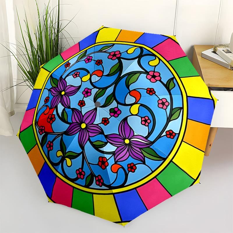 1PC Floral Mandala Design Folding Umbrella with 8 Frames, Automatic Open, Durable Frame, Quality Craftsmanship yy250912148