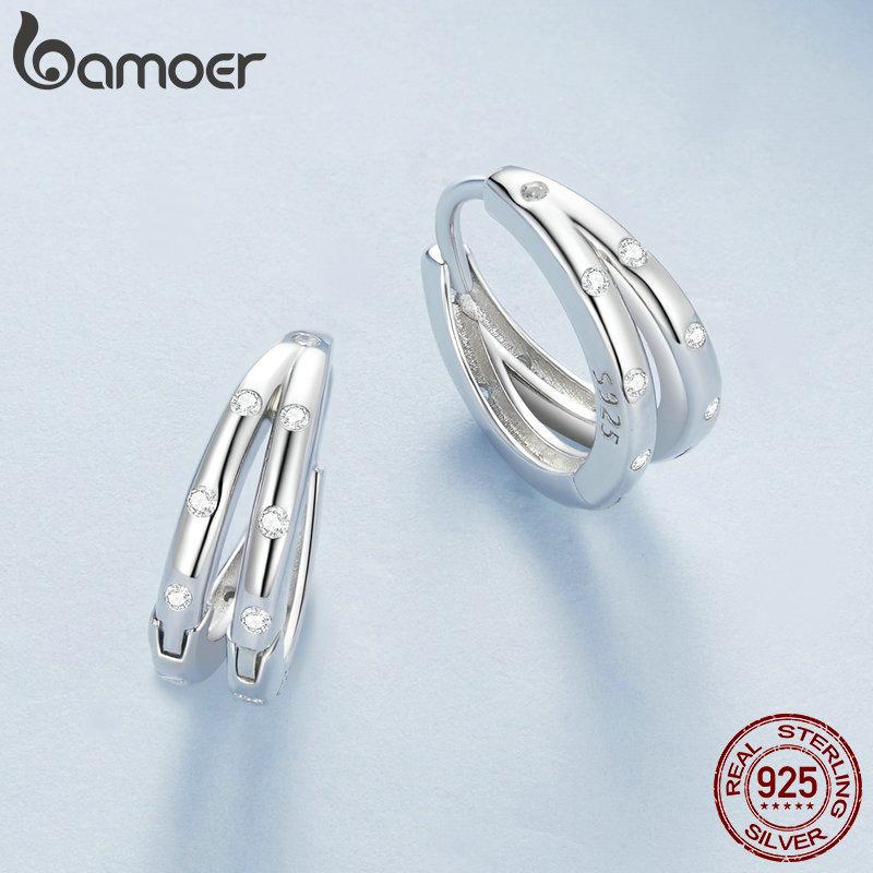 

BAMOER стерлингового серебра 925 пробы, разделенные серьги-кольца для женщин, гипоаллергенные мини-серьги-кольца с платиновым покрытием 925 silver