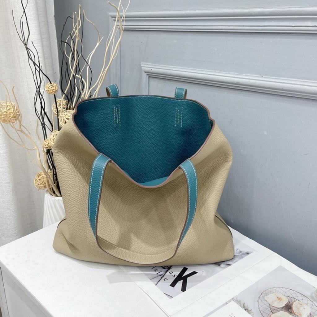 2026 New Guangzhou Factory Double-sided Leather Shopping Bag First Layer Cowhide Tote Bag Genuine Leather Women's Bag Mommy Big Bag