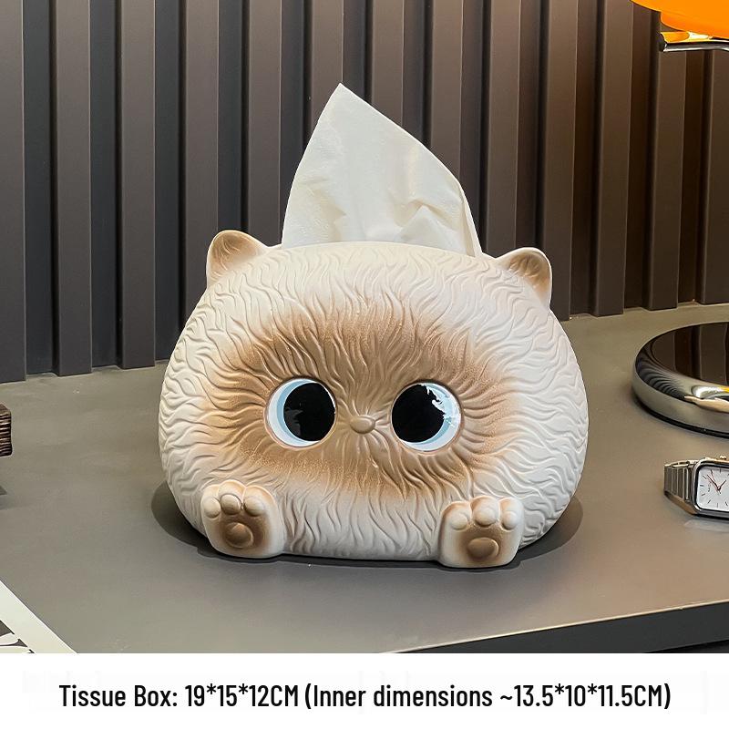 Ceramic Cartoon Cat Tissue Box: Creative High-End Napkin Holder for Living Room 
