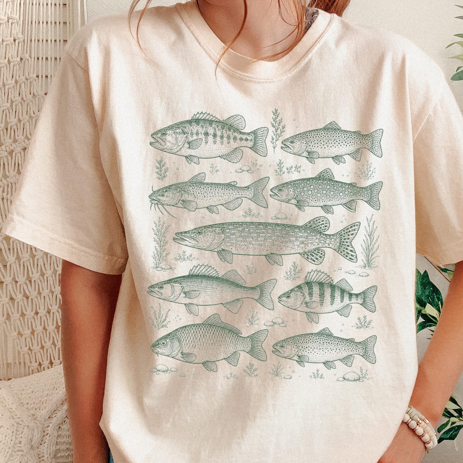 Freshwater Fish Shirt | Vintage Fish Species Chart Tee Fisherman Gift Nature Lover L