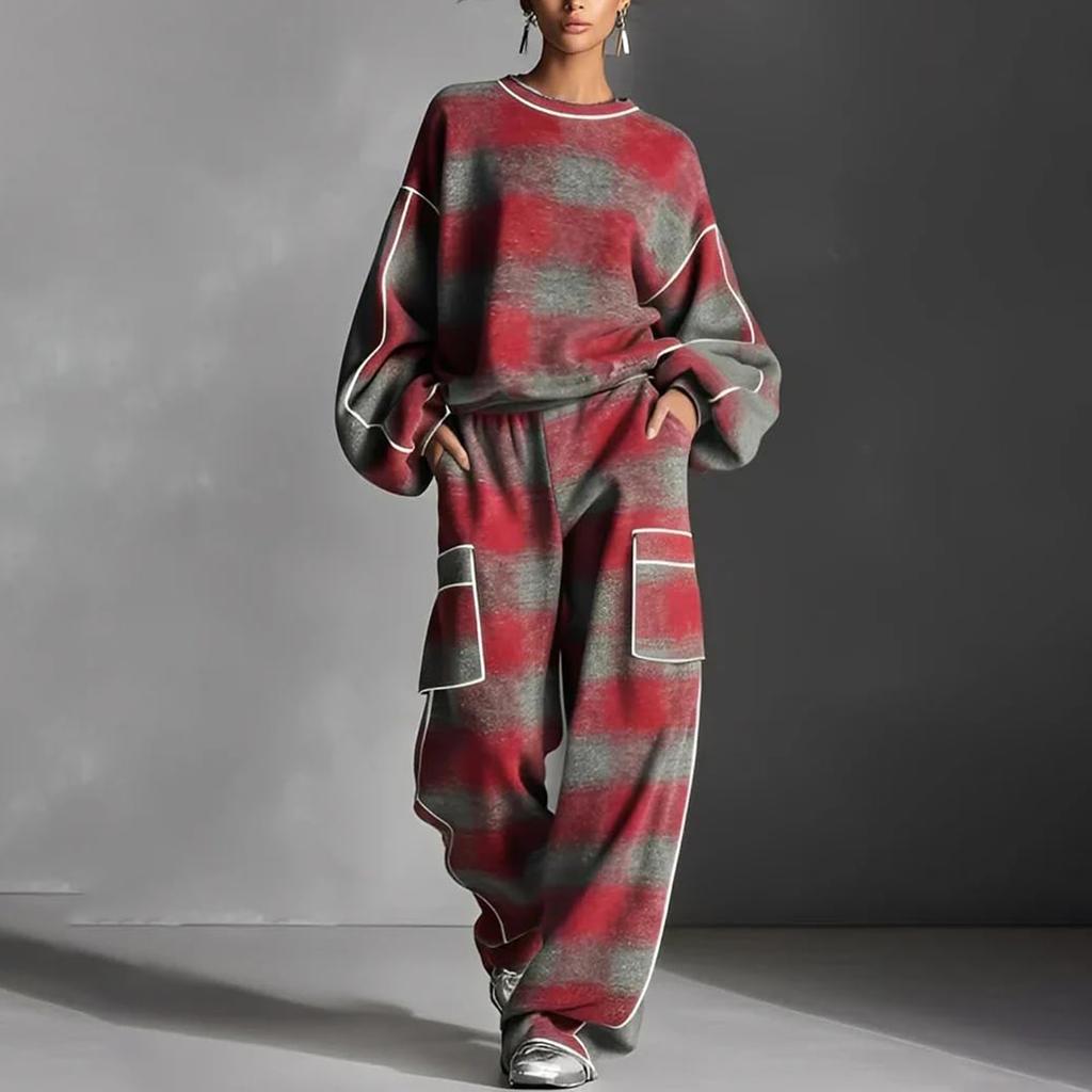 Women's Casual Plaid 2 Piece Set Pantsuit Set