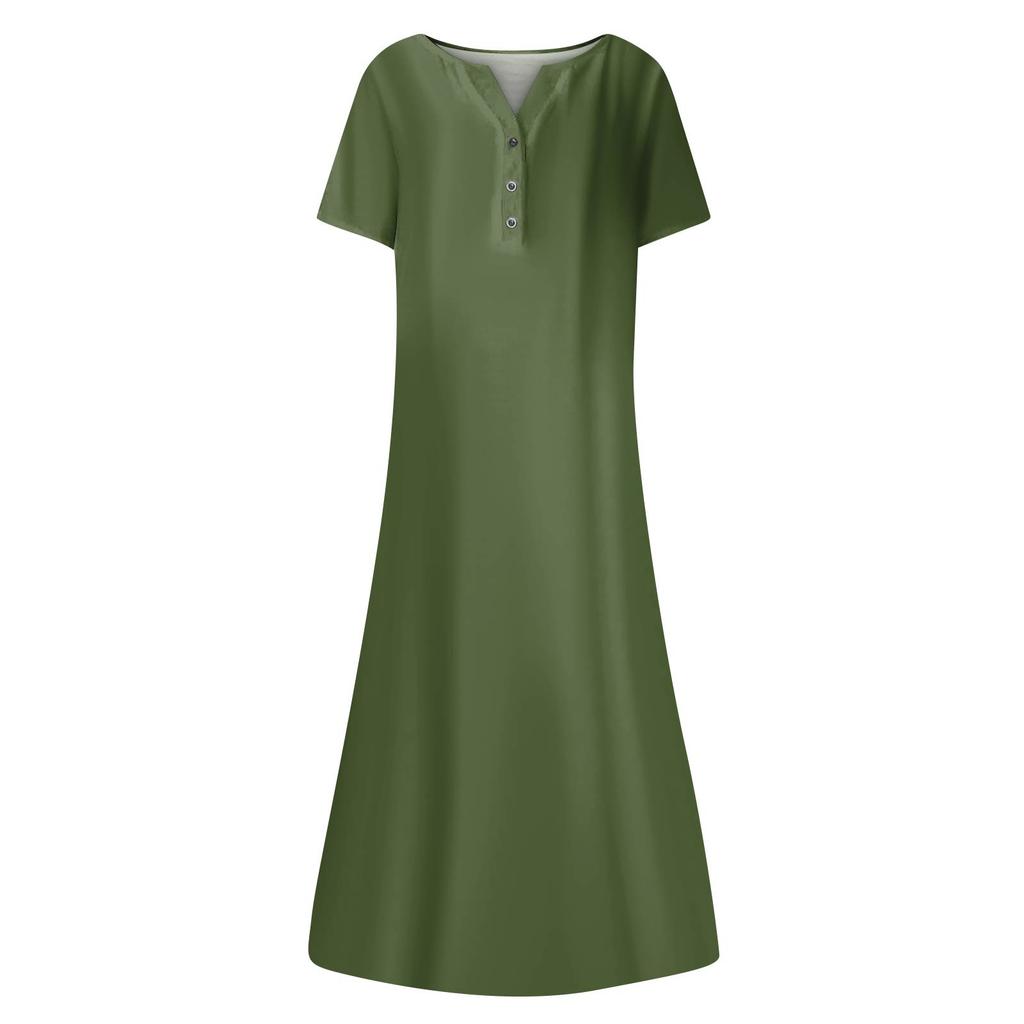 Women's Summer  Printed V-Neck Short-Sleeve Swing Dress