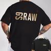 RAW Golden Logo Design Motorcycle T-Shirt Double-Sided Print Men's Short Sleeve Round Neck Cas