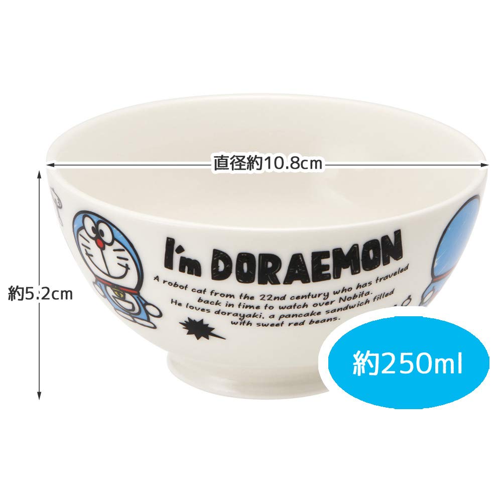 Skater Ceramic Rice Bowl for CHRB1 Children, 250ml, "I'm Doraemon" Design, Sanrio,