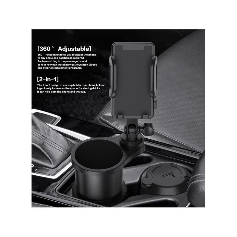 YZMA GLOBAL 2-in-1 Car Cup Holder & Phone Mount – Universal Adjustable Auto Stand with 360° Rotation & Expandable Drink Holder – Secure Fit for Most