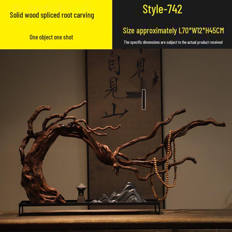 Chinese Zen Withered Wood Landscape Carving: Solid Wood Home & Hotel Decor