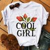 Fashion Women T Shirt Flower Printed T Shirt Casual Black Tops 90s Ladies Girl Tee Shirt Female Harajuku Graphic T -Shirt