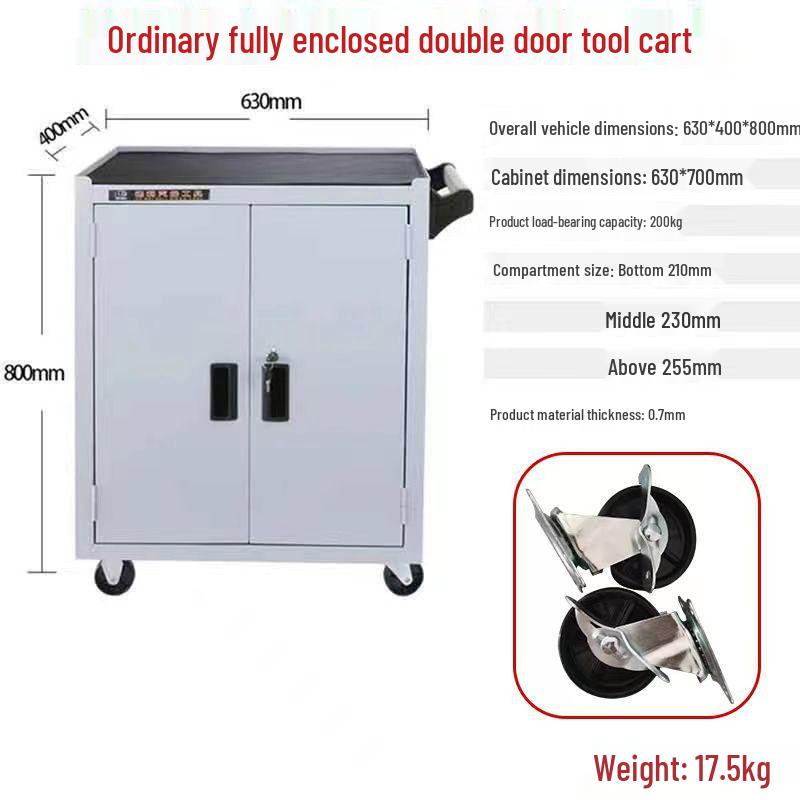 Movable Three-Layer Hand Cart: Multi-functional Auto Repair & Household Tool Box with Cabinet Door