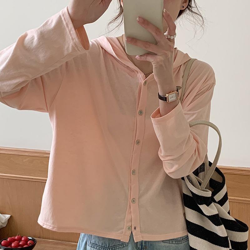 New Cardigan with Long-sleeved Sunscreen Hooded Air Conditioner Shirt Button Sweater for Women Loose Versatile Bamboo Joint Cotton