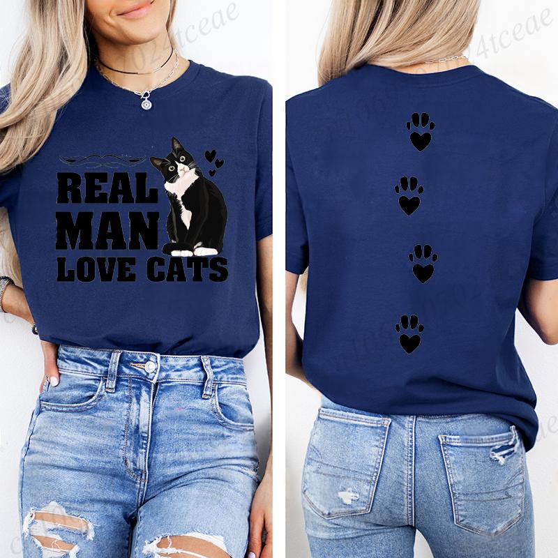 

2025 New Summer Unisex T Shirt Real Unisex Love Cats Print Short Sleeve T-Shirts Casual Streetwear Hip Hop Y2k Clothes 2000s Tops S