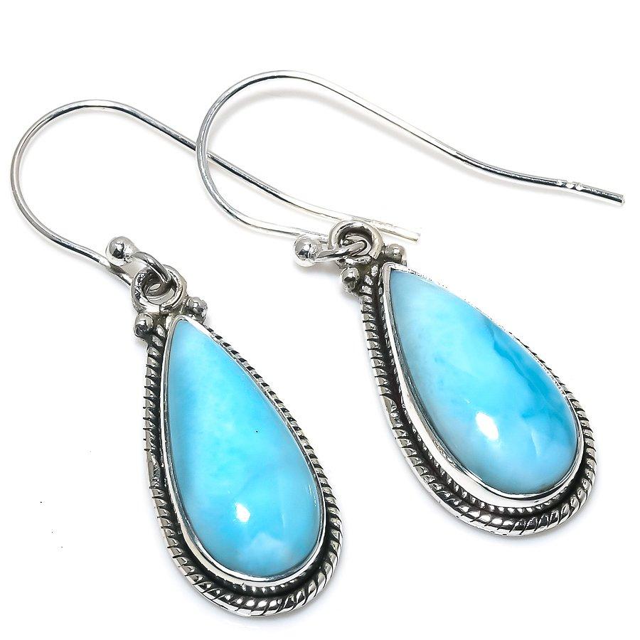 Natural Republic Larimar Gemstone Handmade 925 Solid Silver Earring 1.50" i9f12