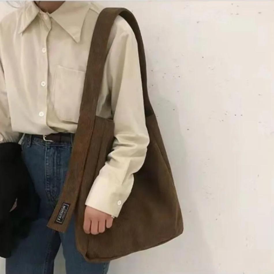 1 Pcs Cotton Cloth Fashion Canvas Tote Shopping Bags Woman Handbags Reusable Travel Bags Large Corduroy Shoulder Shopper Bag